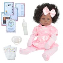 Boneca Reborn Bebê Realista Cabelo Cacheado Pode Dar Banho