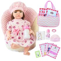 Boneca Reborn Bebê Realista Em Silicone Vestido e Bolsa de Maternidade