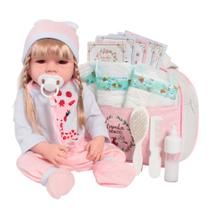 Boneca Reborn Bebê Realista Girafinha Loira Bolsa Itens