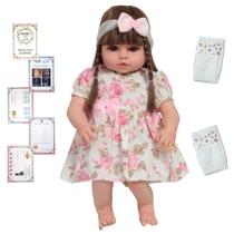 Boneca Reborn Bebê Realista Grande Com Vestido Florido