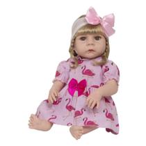 Boneca Reborn Bebê Realista Loira Vestido Flamingo 13 Itens