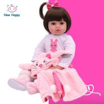 Boneca Reborn Bebê Realista Menina 100% Silicone Com Pelúcia - New Happy