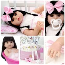 Boneca Reborn Bebe Realista Silicone Morena Enxoval Completo