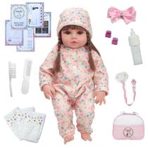 Boneca Reborn Bebê Realista Valentina Pijama Florido Bolsa