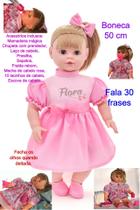 Boneca reborn bebê reborn grande com olho móvel fala 30 frases e 20 acéssorios Flora 319 ED1 Brinquedos