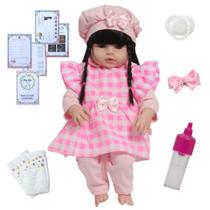 Boneca Reborn Bebê Recém Nascida 100% Vinil Enxoval Xadrez