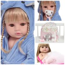 Boneca Reborn Bebê Recém Nascida Loira Bolsa Acessórios