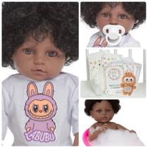Boneca Reborn Bebê Recém Nascida Negra Com Itens Labubu Boneca Reborn Bebê Recém Nascida Negra Com Itens Labubu