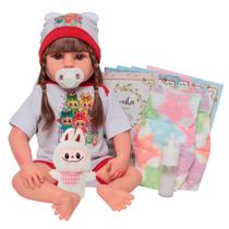 Boneca Reborn Bebê Valentina 46cm Olhos Castanhos Acessórios