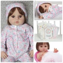 Boneca Reborn Bebê Valentina Fio a Fio Pintada + Kit Itens