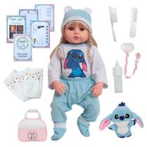 Boneca Reborn Bebê Valentina Loira Enxoval Stitch Completo