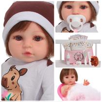 Boneca Reborn Cabelo Castanho Realista com Roupa Capivara