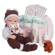 Boneca Reborn Careca com Bolsa e Roupinha Capivara Fofo