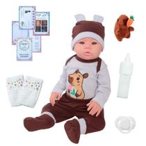Boneca Reborn Careca com Fraldas e Pelúcia Capivara