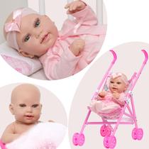 Boneca Reborn Carequinha Recem Nascida Fofa Com Carrinho