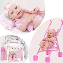 Boneca Reborn Com Carrinho Corpo Vinil Siliconado 21 Itens Boneca Reborn Com Carrinho Corpo Vinil Siliconado 21 Itens
