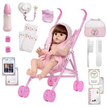 Boneca Reborn Com Roupão Carrinho Criança Passeio