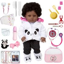Boneca Reborn Corpo de Vinil Enxoval Completo Panda + Bolsa