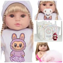 Boneca Reborn De Silicone 46cm Cabelo Loiro Pelúcia Itens Boneca Reborn De Silicone 46cm Cabelo Loiro Pelúcia Itens