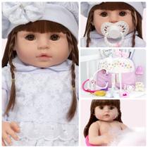 Boneca Reborn de Silicone Cabelo Castanho Com Bolsa 24 Itens Boneca Reborn de Silicone Cabelo Castanho Com Bolsa 24 Itens