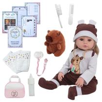 Boneca Reborn De Silicone Capivara Pelúcia Bolsa Acessórios