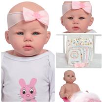 Boneca Reborn de Silicone Linda Com 09 Itens Coelhinho