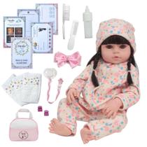 Boneca Reborn De Silicone Menina Morena Pijama Completo