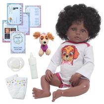 Boneca Reborn De Silicone Menina Negra Pode Dar Banho 46cm