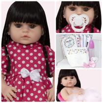 Boneca Reborn de Silicone Morena Linda + 13 Acessórios Banho