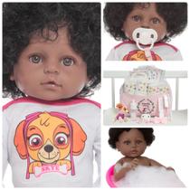 Boneca Reborn de Silicone Pode Molhar Negra Bolsa Itens Boneca Reborn de Silicone Pode Molhar Negra Bolsa Itens
