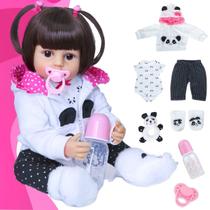 Boneca Reborn de Silicone Roupa Panda Marca New Happy