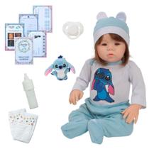 Boneca Reborn de Vinil com Acessórios e Pelúcia Stitch