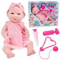 Boneca Reborn Dodói Brincando De Médica Com Chupeta Acessórios Médicos Rosa E Roupinha De Enfermeira