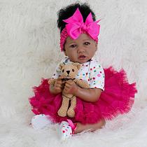 Boneca Reborn EKOKIZ Girl 50 cm de pele macia afro-americana