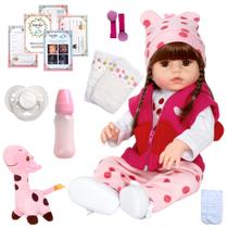 Boneca Reborn Fala 30 Frases Enxoval Girafinha 100% Silicone