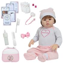 Boneca Reborn Fio a Fio 48cm Conjunto Sonho de Amor 18 Itens