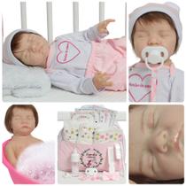 Boneca Reborn Fio a Fio Corpo 100% Vinil Com Bolsa Itens