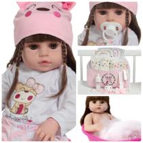 Boneca Reborn Gatinha Corpo de Vinil Com Bolsa Kit Itens