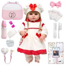 Boneca Reborn Gatinha Loira Fofa Lindo Vestido + Kit Itens