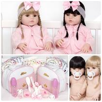 Boneca Reborn Gêmeas 100% Vinil Loira Morena Realista Itens