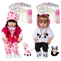 Boneca Reborn Gêmeas Girafa Panda 27 Itens Envio Imediato