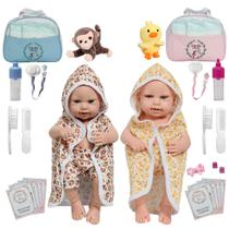 Boneca Reborn Gêmeos 100% Vinil Carequinha Enxoval Bichinhos Boneca Reborn Gêmeos 100% Vinil Carequinha Enxoval Bichinhos
