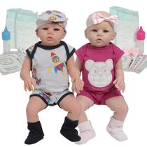 Boneca Reborn Gêmeos 100% Vinil Conjunto Ursinho Aviãozinho