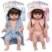 Boneca Reborn Gêmeos Realista Casal Cabelo Castanho + Itens