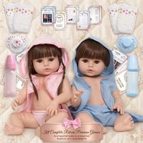 Boneca Reborn Gêmeos Realista Casal Cabelo Castanho + Itens Boneca Reborn Gêmeos Realista Casal Cabelo Castanho + Itens