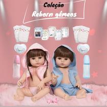 Boneca Reborn Gêmeos Realista Casal Cabelo Castanho + Itens Boneca Reborn Gêmeos Realista Casal Cabelo Castanho + Itens