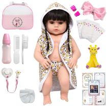 Boneca Reborn Girafa Morena Saída de Banho Pelúcia 21 Itens Boneca Reborn Girafa Morena Saída de Banho Pelúcia 21 Itens