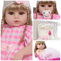 Boneca Reborn Grande Cabelo Loiro Com Vários Acessórios Boneca Reborn Grande Cabelo Loiro Com Vários Acessórios