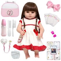 Boneca Reborn Grande Com Lindo Vestido Completa + Acessórios