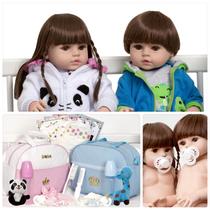 Boneca Reborn Grande Gêmeos 100% Vinil Panda Sapinho + Itens